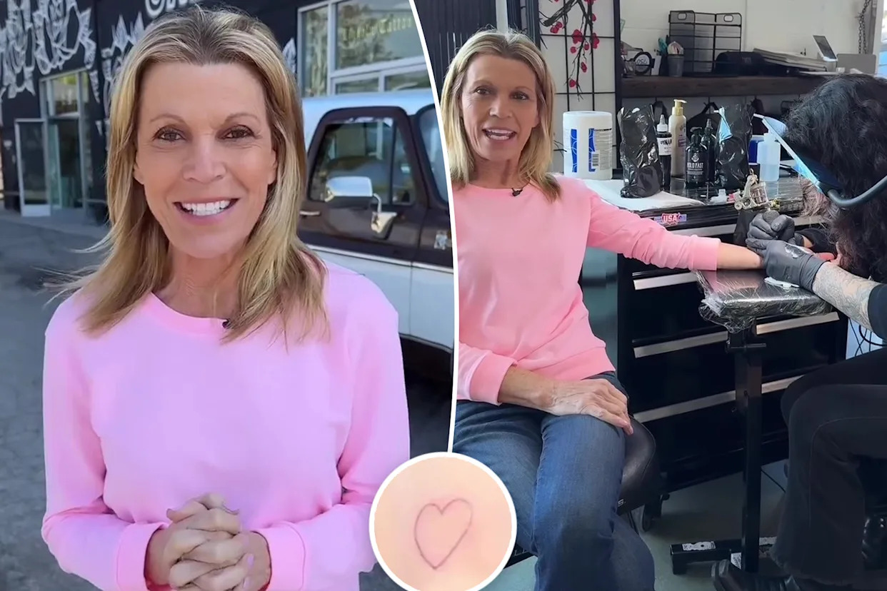 Vanna White tattoos: finished pink heart on the inside of the left wrist